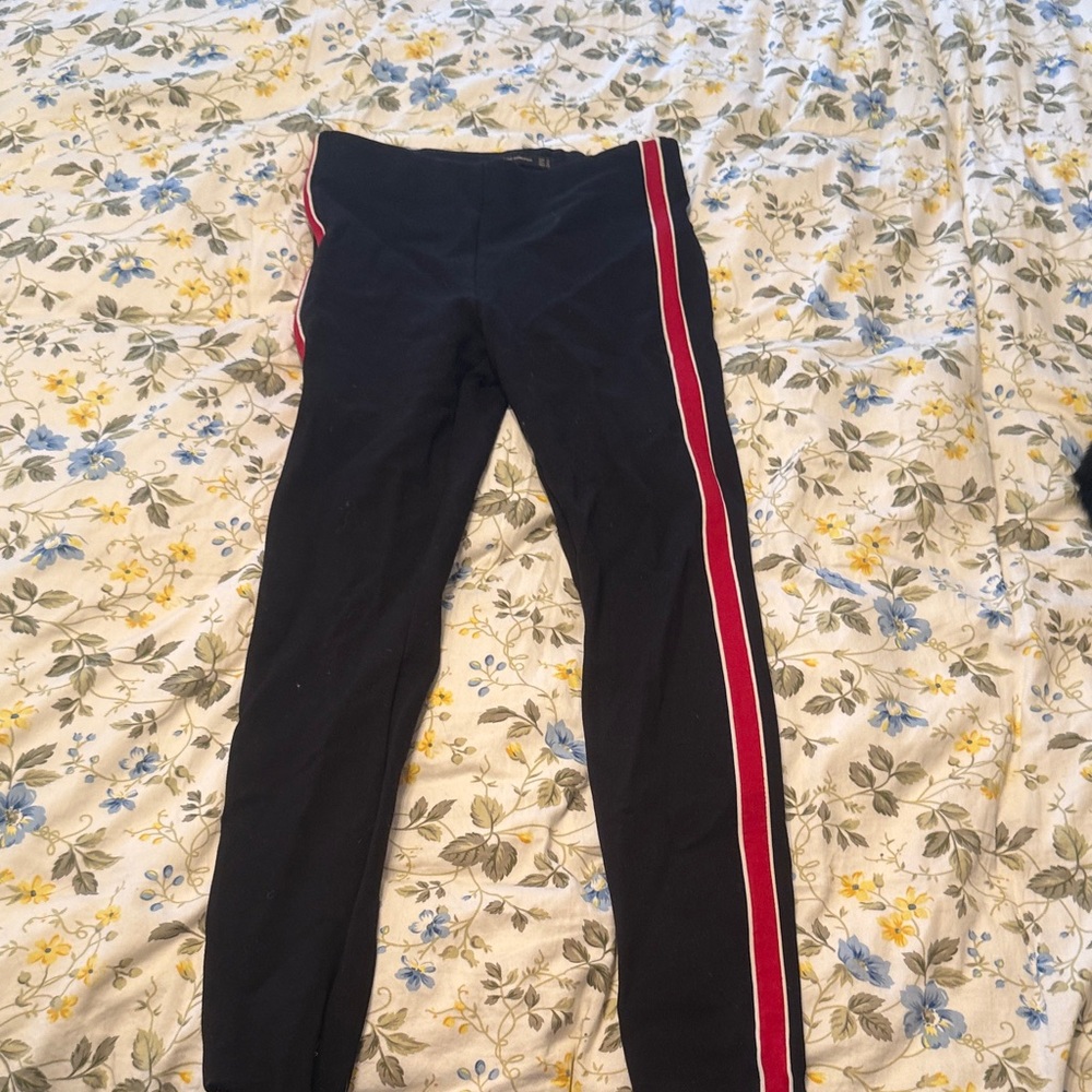 Zara Black Leggings with Red Stripe